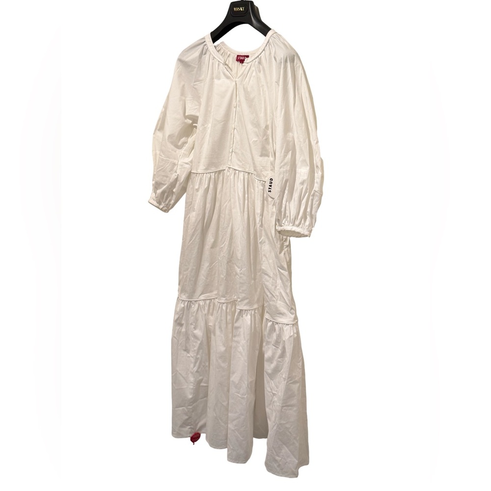 STAUD NWT Stunning White Buttoned Ruffled Bishop Sleeve Maxi Sundress - Picture 5 of 13